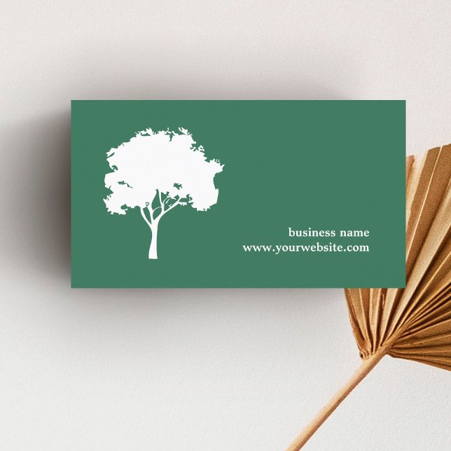 Minimalist Green White Tree Landscaping Business Card (Creator Uploaded)