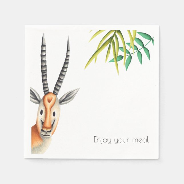 Minimalist Greenery African Antelope Napkin (Front)