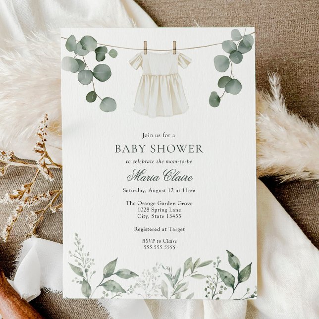 Minimalist Greenery Baby Girl Shower Invitation (Creator Uploaded)