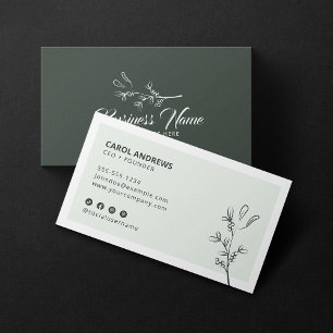 Minimalist Greenery Botanical Branch Social Media Business Card