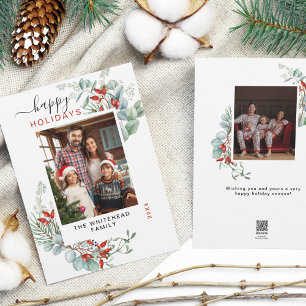 Minimalist Greenery Botanical Christmas Photo Holiday Card