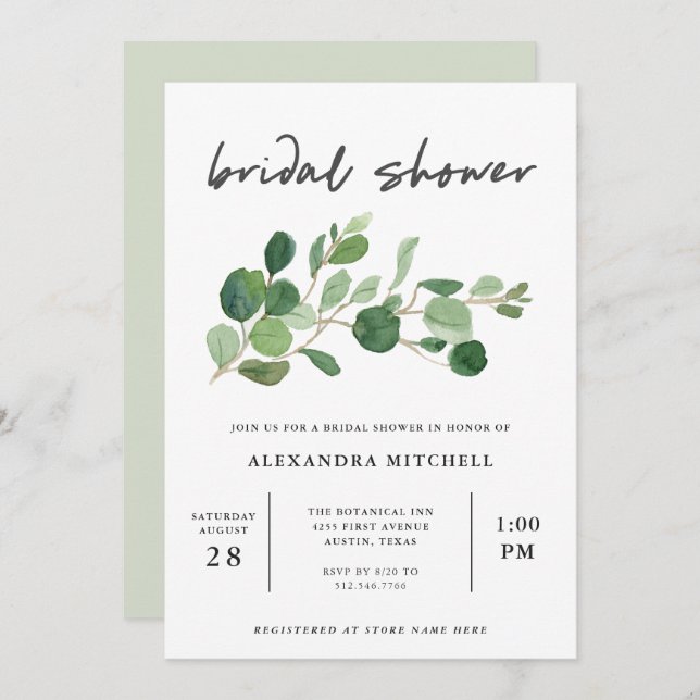 Minimalist Greenery | Bridal Shower Invitation (Front/Back)