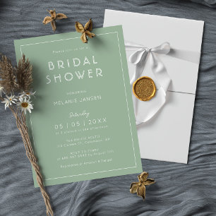 Minimalist Greenery Bridal Shower   Sage Green Invitation