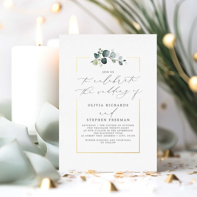 Minimalist Greenery Elegant Script Font Wedding (Elegant Calligraphy Wedding Invitations)