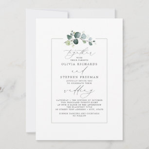 Minimalist Greenery Elegant Script Font Wedding Invitation