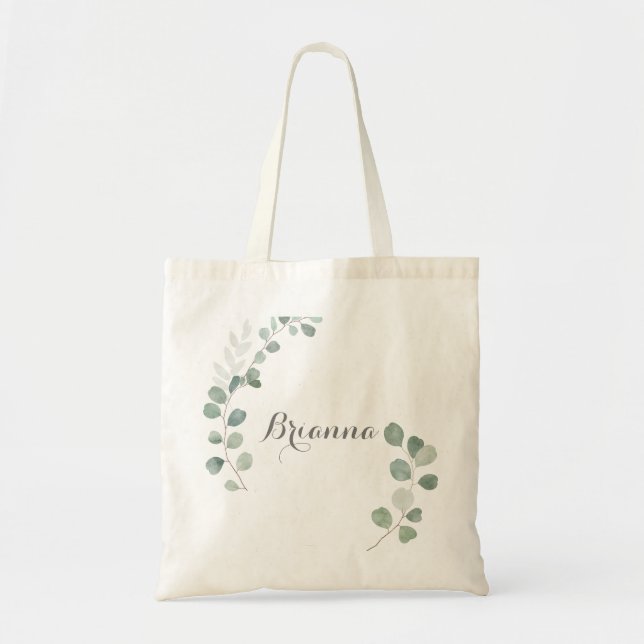 Minimalist Greenery Eucalyptus Bridesmaid Tote Bag (Front)