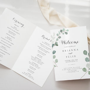 Minimalist Greenery Eucalyptus Folded Wedding Programme