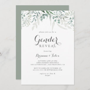Minimalist Greenery Eucalyptus Gender Reveal Party Invitation