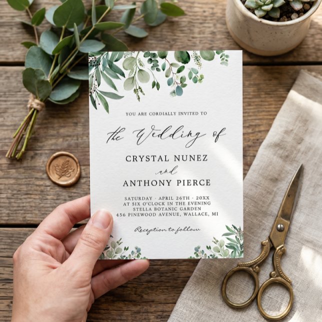 Minimalist Greenery Eucalyptus Leaves Wedding Invitation (Creator Uploaded)