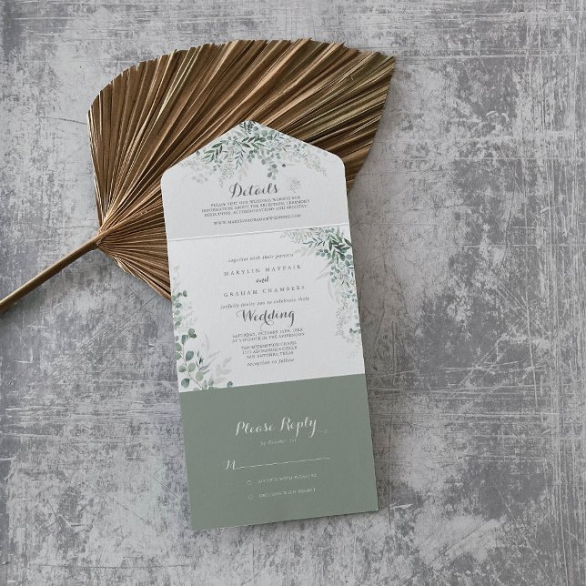 Minimalist Greenery Eucalyptus Wedding    All In One Invitation (Creator Uploaded)