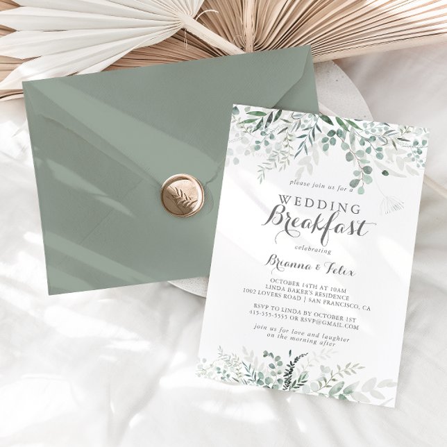 Minimalist Greenery Eucalyptus Wedding Breakfast Invitation (Creator Uploaded)