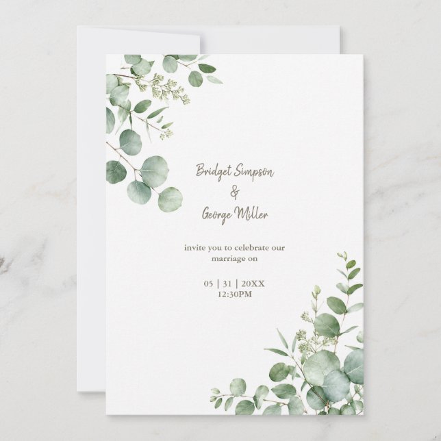 Minimalist Greenery Eucalyptus Wedding Elegance Invitation (Front)