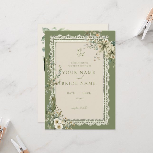 Minimalist Greenery Eucalyptus Wedding Invitation (Front/Back In Situ)