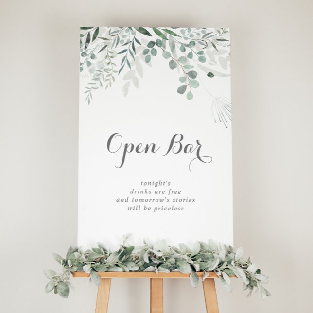 Minimalist Greenery Eucalyptus Wedding Open Bar  Poster (Creator Uploaded)