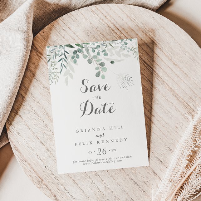 Minimalist Greenery Eucalyptus Wedding Save The Date (Creator Uploaded)