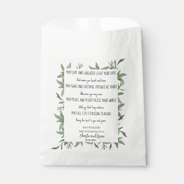 Minimalist Greenery Frame Irish Blessing Favour Bags (Front)