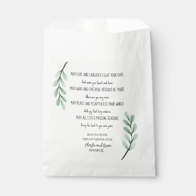 Minimalist Greenery Irish Blessing Favour Bags (Front)