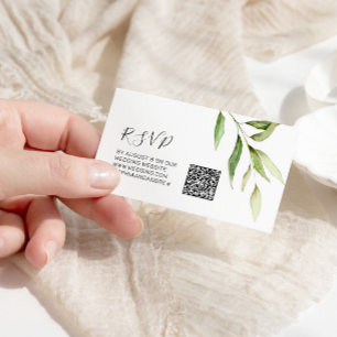 Minimalist Greenery Leaf  Wedding QR Code RSVP Enclosure Card