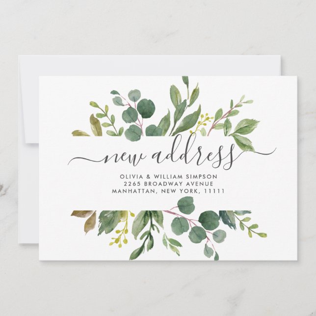Minimalist Greenery Moving Announcement Card (Front)