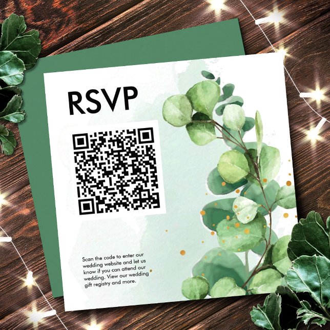 Minimalist Greenery QR CODE RSVP Wedding Details Enclosure Card (Creator Uploaded)