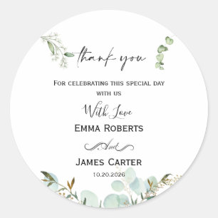 Minimalist Greenery Thank You Round Sticker