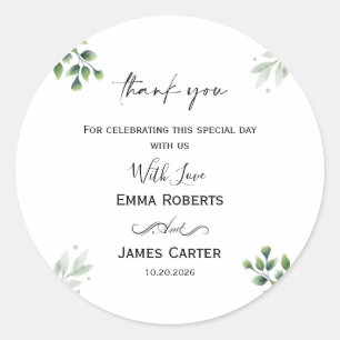 Minimalist Greenery Thank You Round Sticker