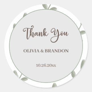 Minimalist Greenery Watercolor Foliage Wedding Classic Round Sticker