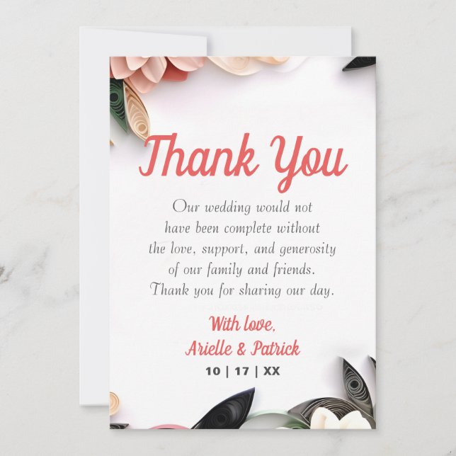 Minimalist Greenery Wedding Paper Quilling Frame Thank You Card (Front)