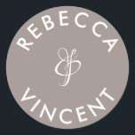 Minimalist Greige Gray Wedding Personalized Names Classic Round Sticker<br><div class="desc">These personalized neutral thank you wedding stickers are a beautiful addition to any wedding celebration. These customizable stickers are designed to add a personal touch to your wedding favors or thank you gifts. They come in various shapes and sizes. These stickers can also be used to label items like invitations,...</div>
