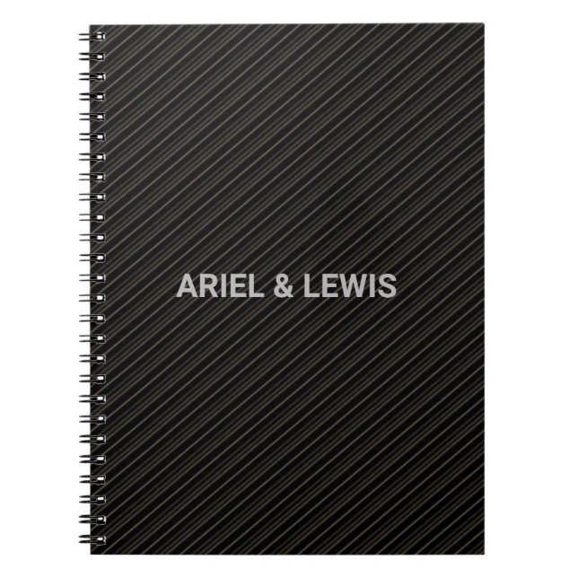 Minimalist grey and black diagonal stripes notebook (Front)