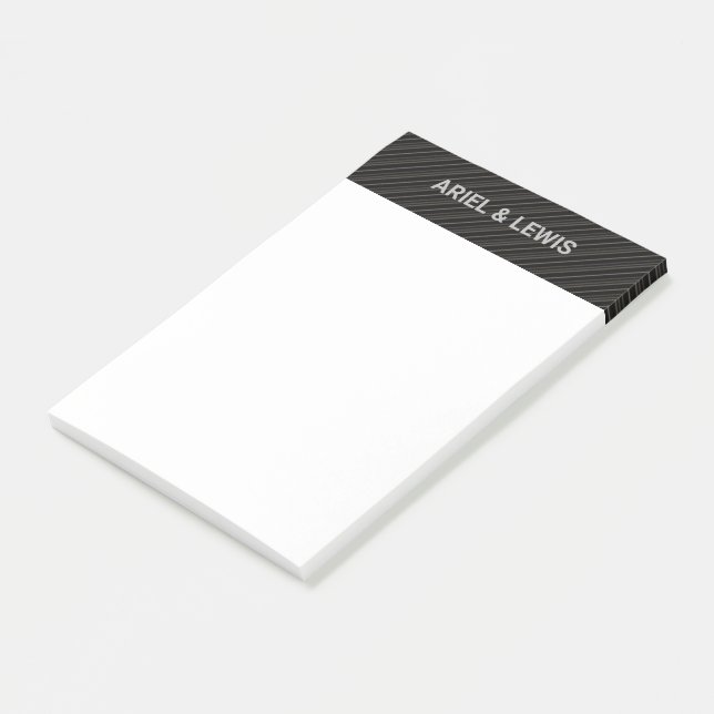 Minimalist grey and black diagonal stripes post-it notes (Angled)