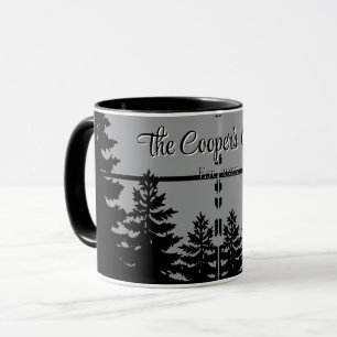 Minimalist grey black pine tree silhouette mug