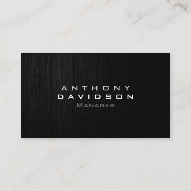 Minimalist Grey Black White Wood Business Card (Front)