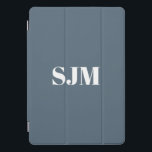 Minimalist grey blue custom monogram initials iPad pro cover<br><div class="desc">Minimalist Custom grey / blue,  slate grey and white monogram initials name modern elegant personalised iPad Pro Cover</div>