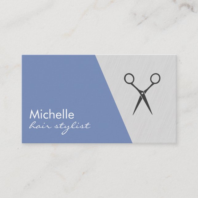 Minimalist Grey Blue Geometric Shears Business Card (Front)