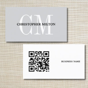 Minimalist Grey Bold Monogram QR code Consultant Business Card