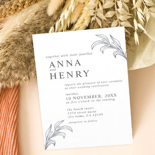Minimalist Grey Botanical Leaf Wedding  Invitation