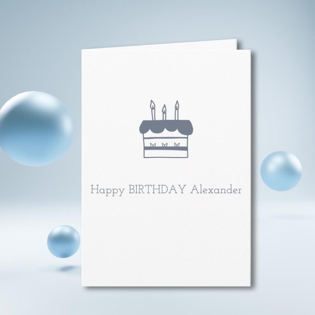 Minimalist Grey Cake Personalised Happy Birthday Card (Creator Uploaded)