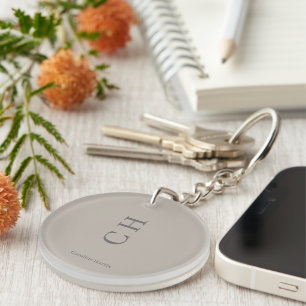 Minimalist Grey Custom Name & Initials Grey Key Ring