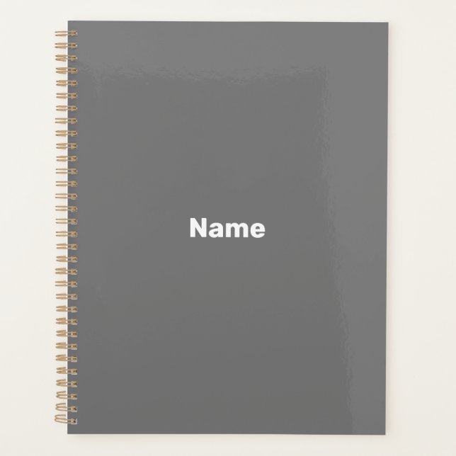 Minimalist grey custom name text monogram year planner (Front)