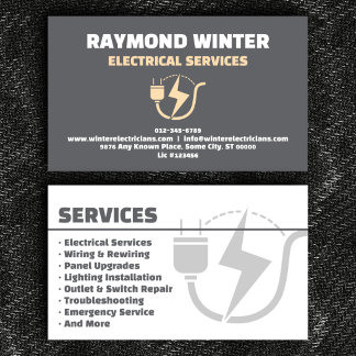 Minimalist Grey Electrician Business Card