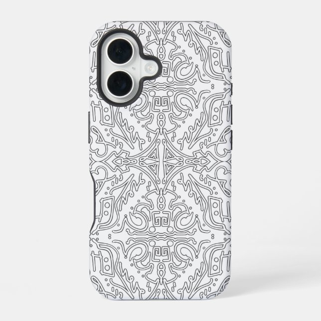 Minimalist Grey Floral Pattern iPhone 16 Case (Back)