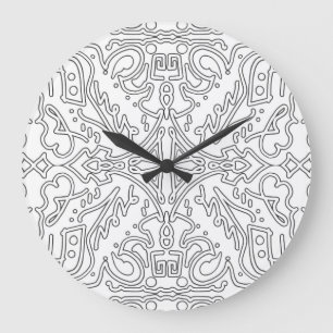 Minimalist Grey Floral Pattern Large Clock