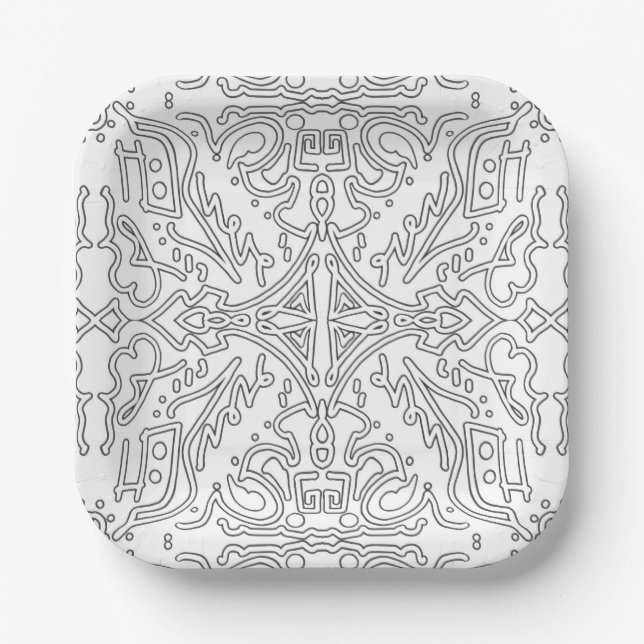 Minimalist Grey Floral Pattern Paper Plate (Front)