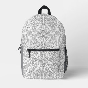 Minimalist Grey Floral Pattern Printed Backpack