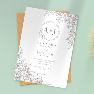 Minimalist Grey Floral Wedding Invitation