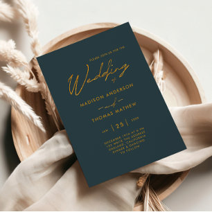 Minimalist Grey Gold Modern Typography Wedding Invitation