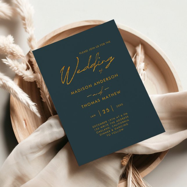 Minimalist Grey Gold Modern Typography Wedding Invitation (Creator Uploaded)