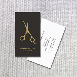 Minimalist Grey Golden Scissors Hair Stylist Business Card