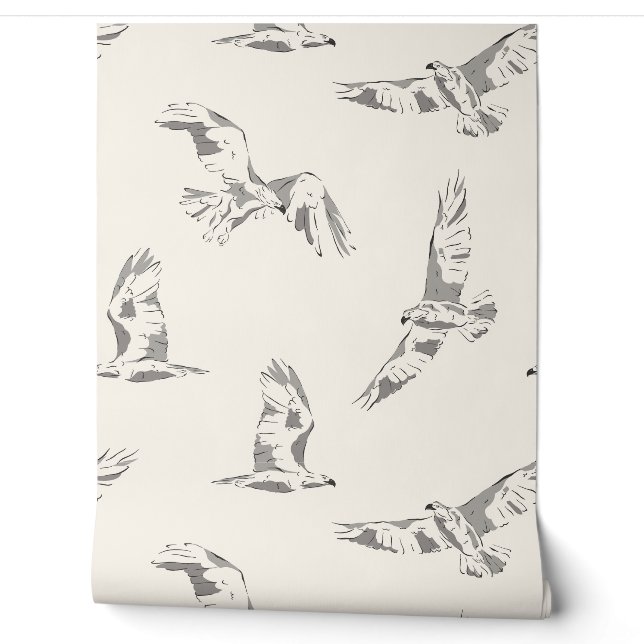Minimalist Grey Hand-Drawn Flying Eagle Wildlife Wallpaper (Unrolling)